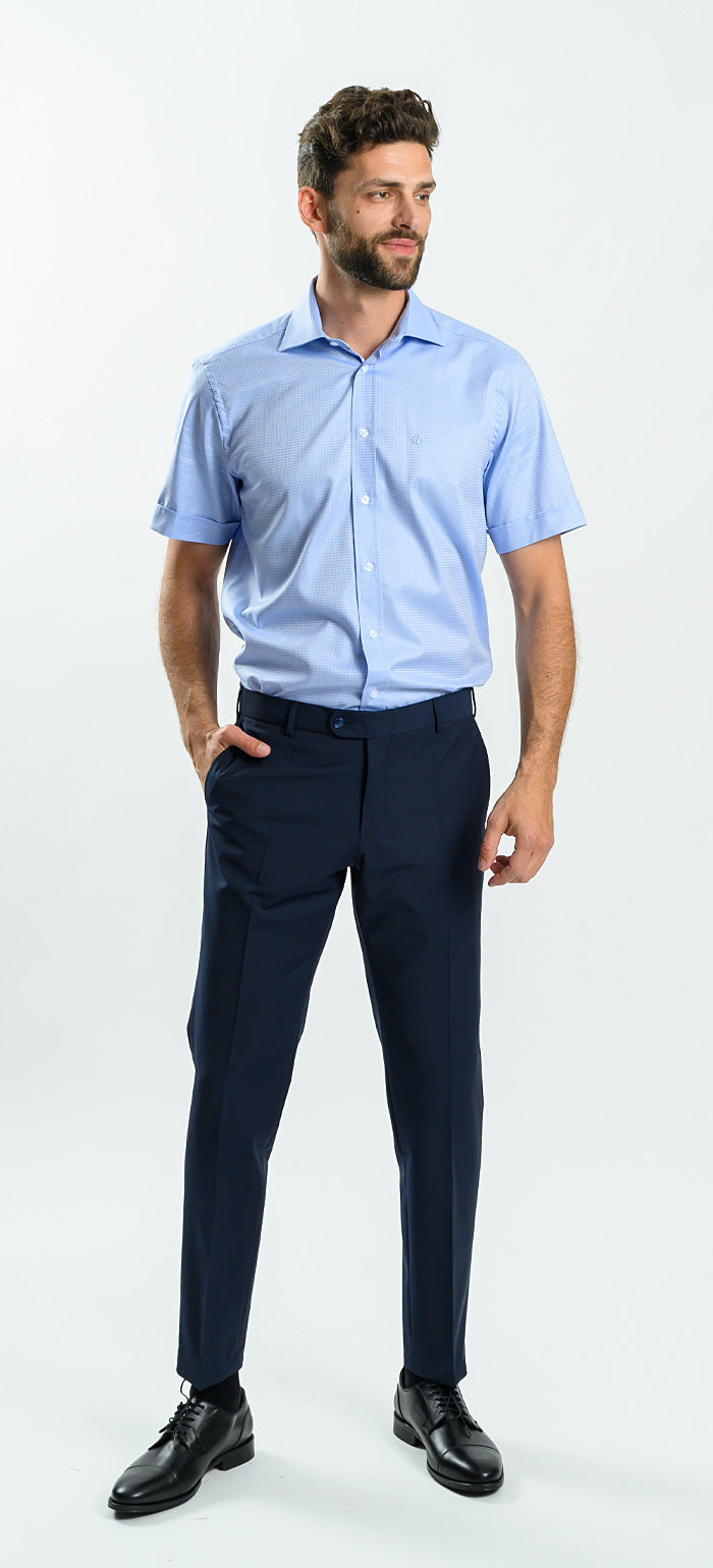 Modrá vzorovaná Classic Fit košile s krátkým rukávem