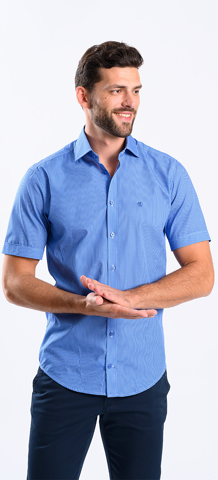 Modrá vzorovaná Extra Slim Fit košile s krátkým rukávem