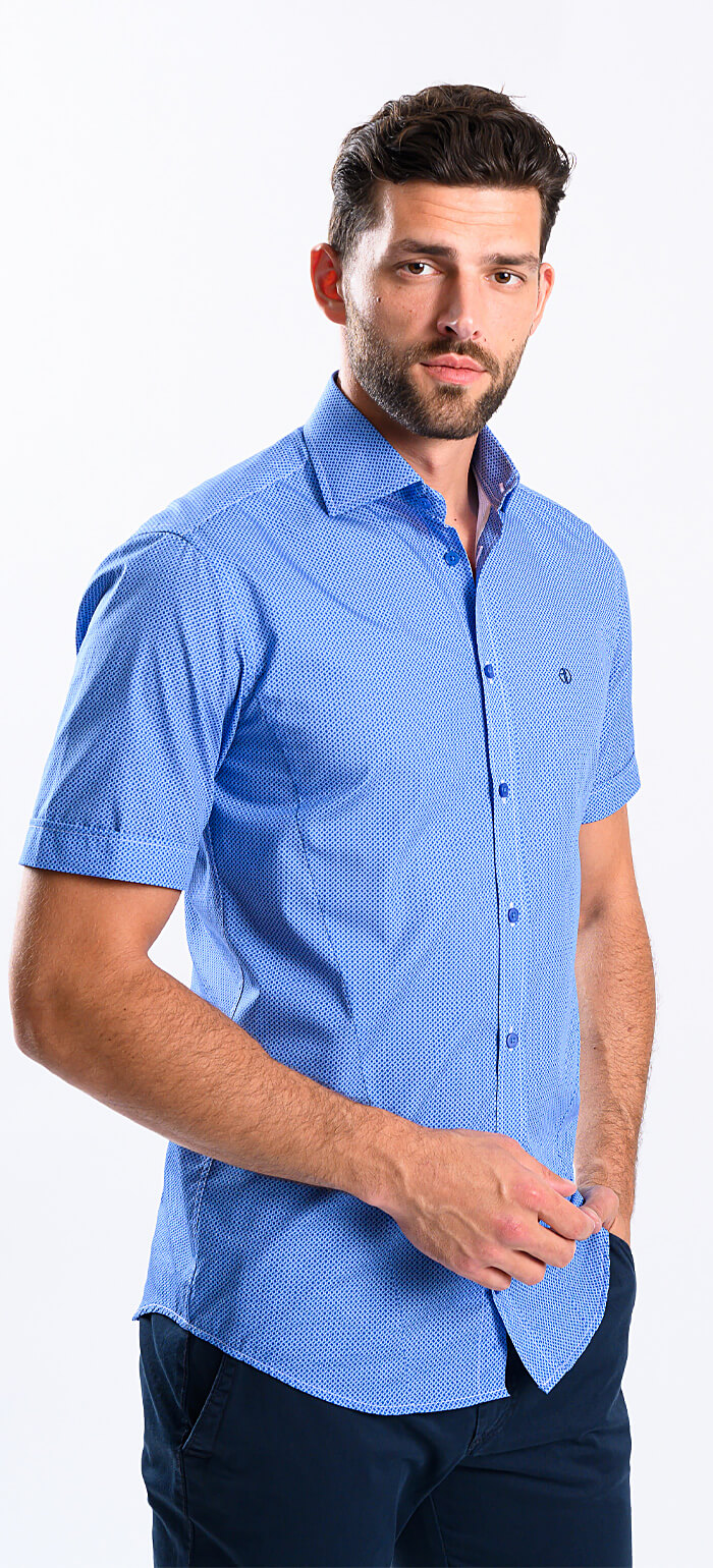 Modrá vzorovaná Extra Slim Fit košile s krátkým rukávem