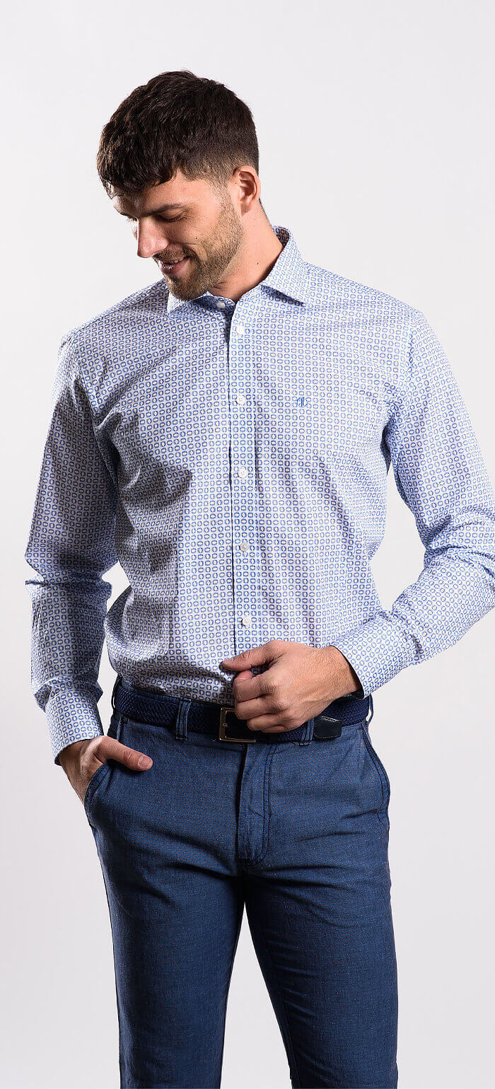 Modrá vzorovaná Extra Slim Fit košile