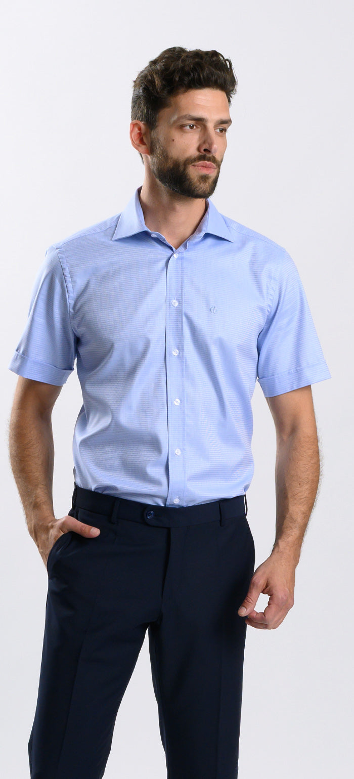 Modrá vzorovaná Slim Fit košile s krátkým rukávem