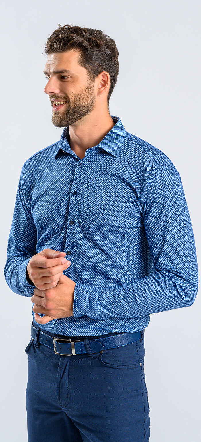 Modrá vzorovaná strečová Extra Slim Fit košile s nemačkavou úpravou