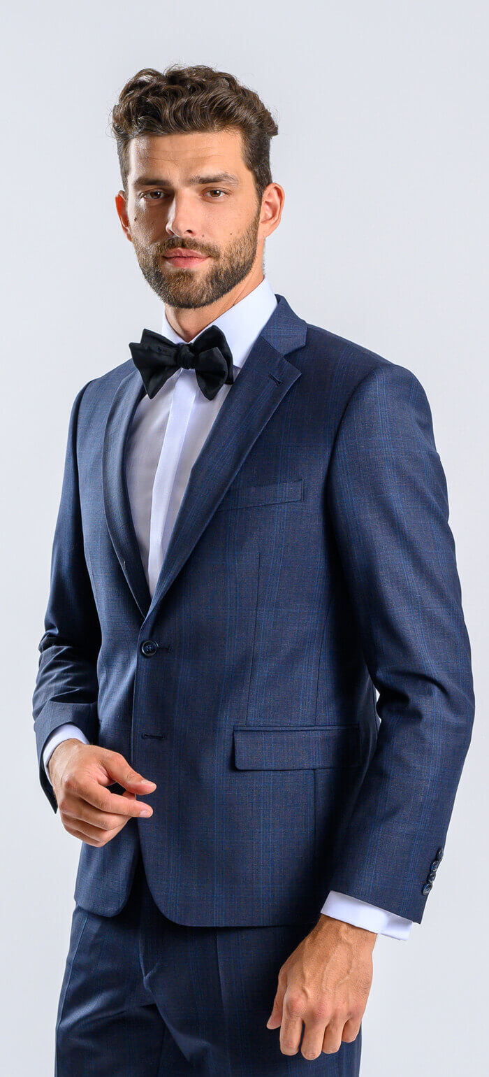 Modrý Slim fit oblek s modrým kárem XL velikosti