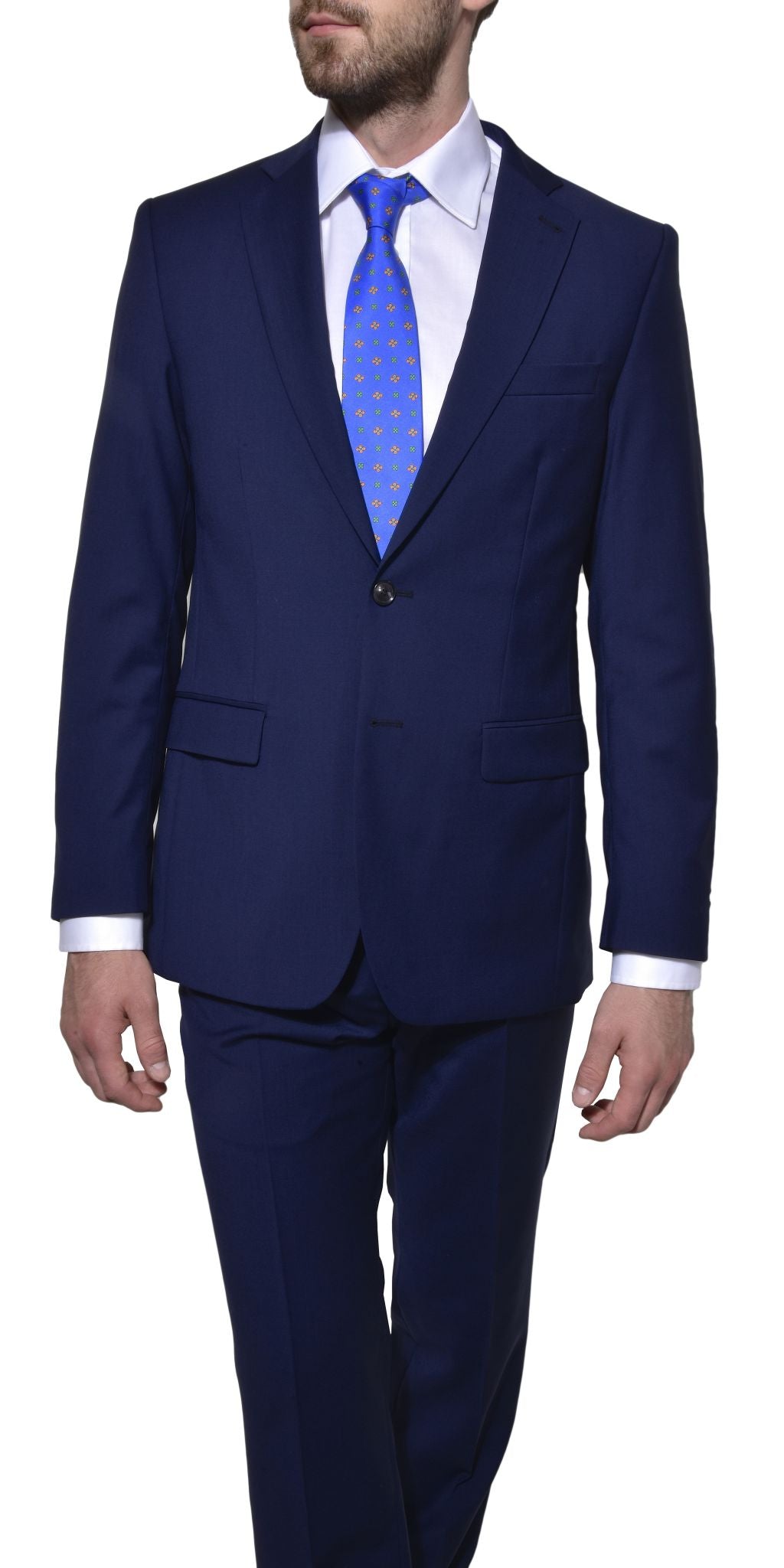 Modrý vlněný Slim Fit oblek