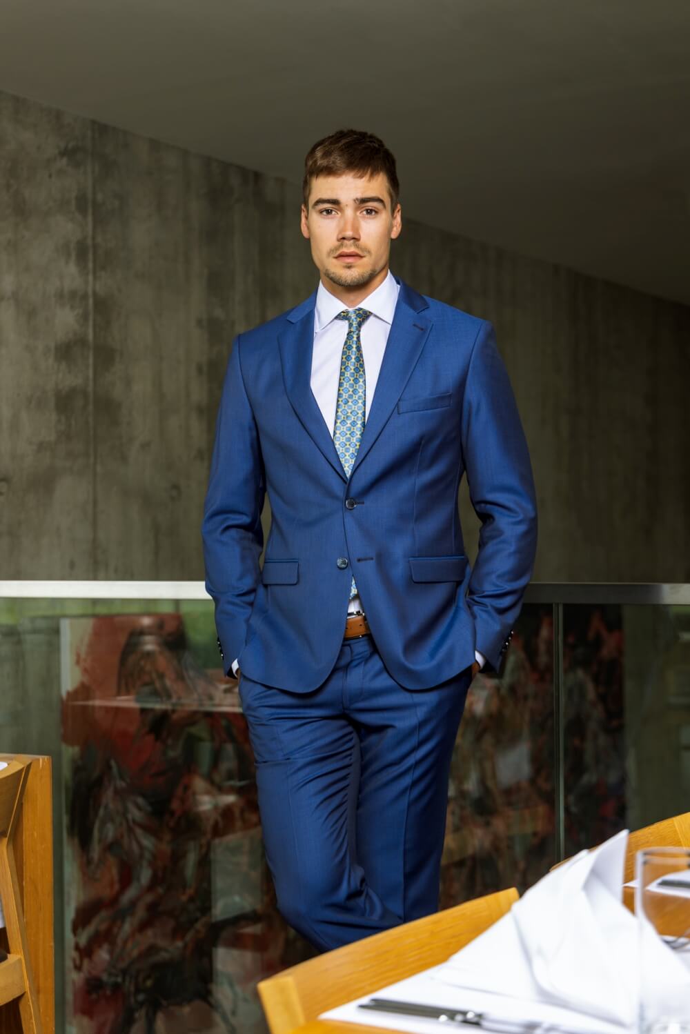 Modrý vlněný Slim Fit oblek