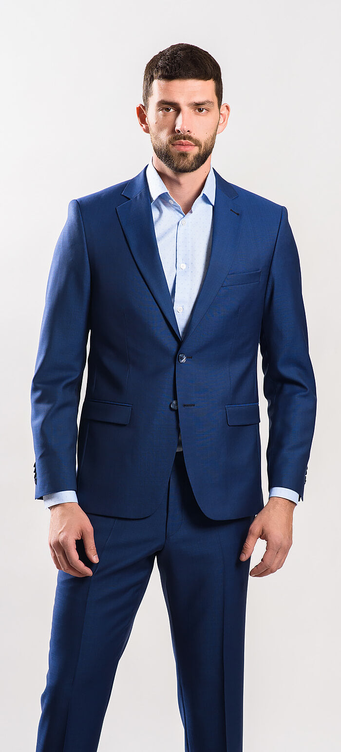 Modrý vlněný Slim Fit oblek