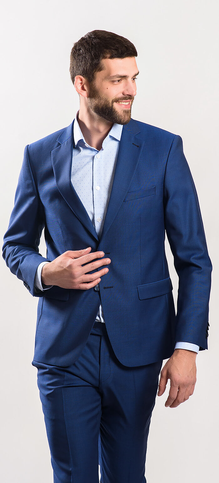 Modrý vlněný Slim Fit oblek