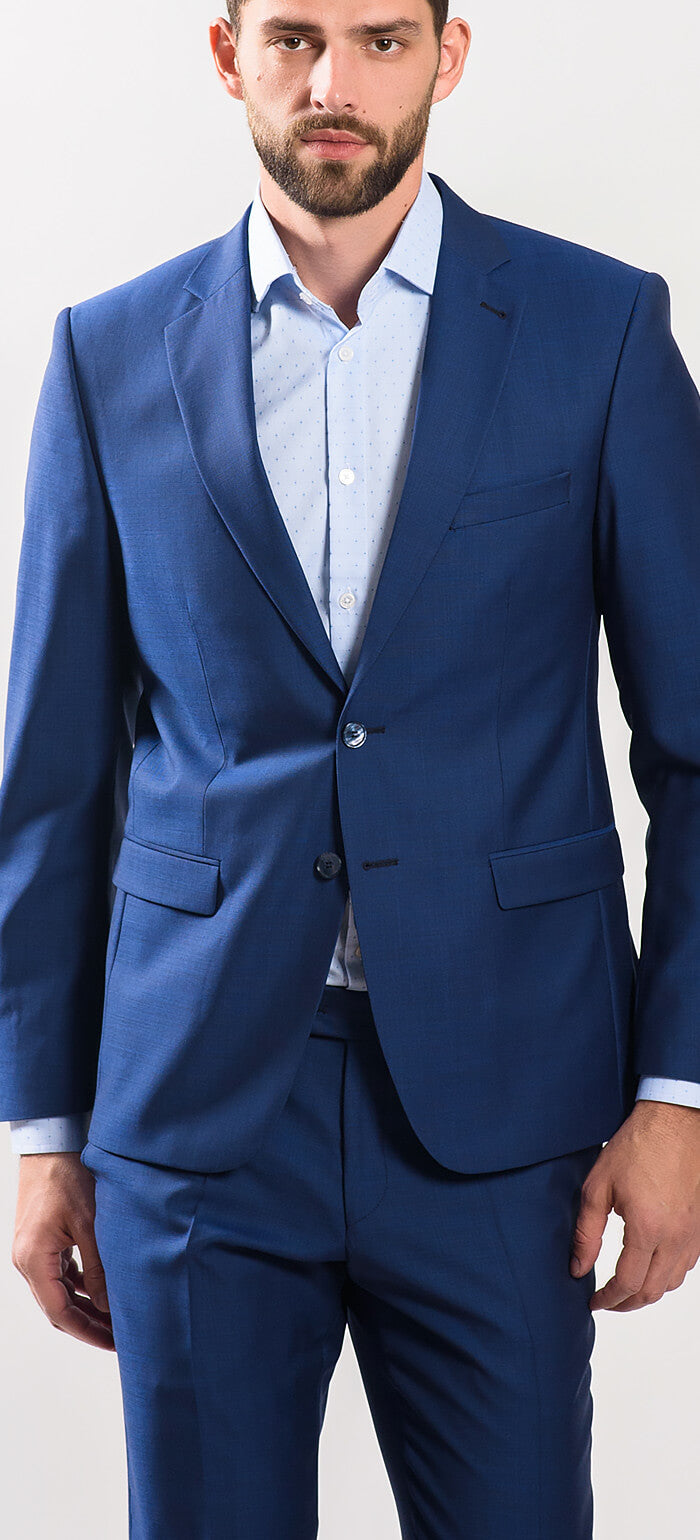Modrý vlněný Slim Fit oblek