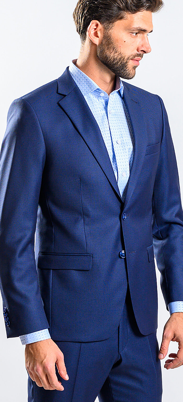 Modrý vlněný Slim Fit oblek