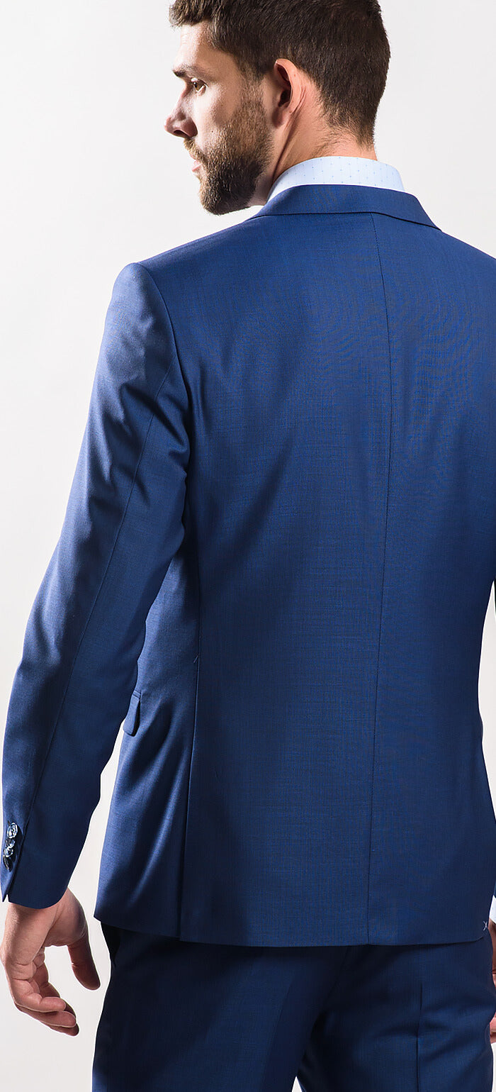 Modrý vlněný Slim Fit oblek