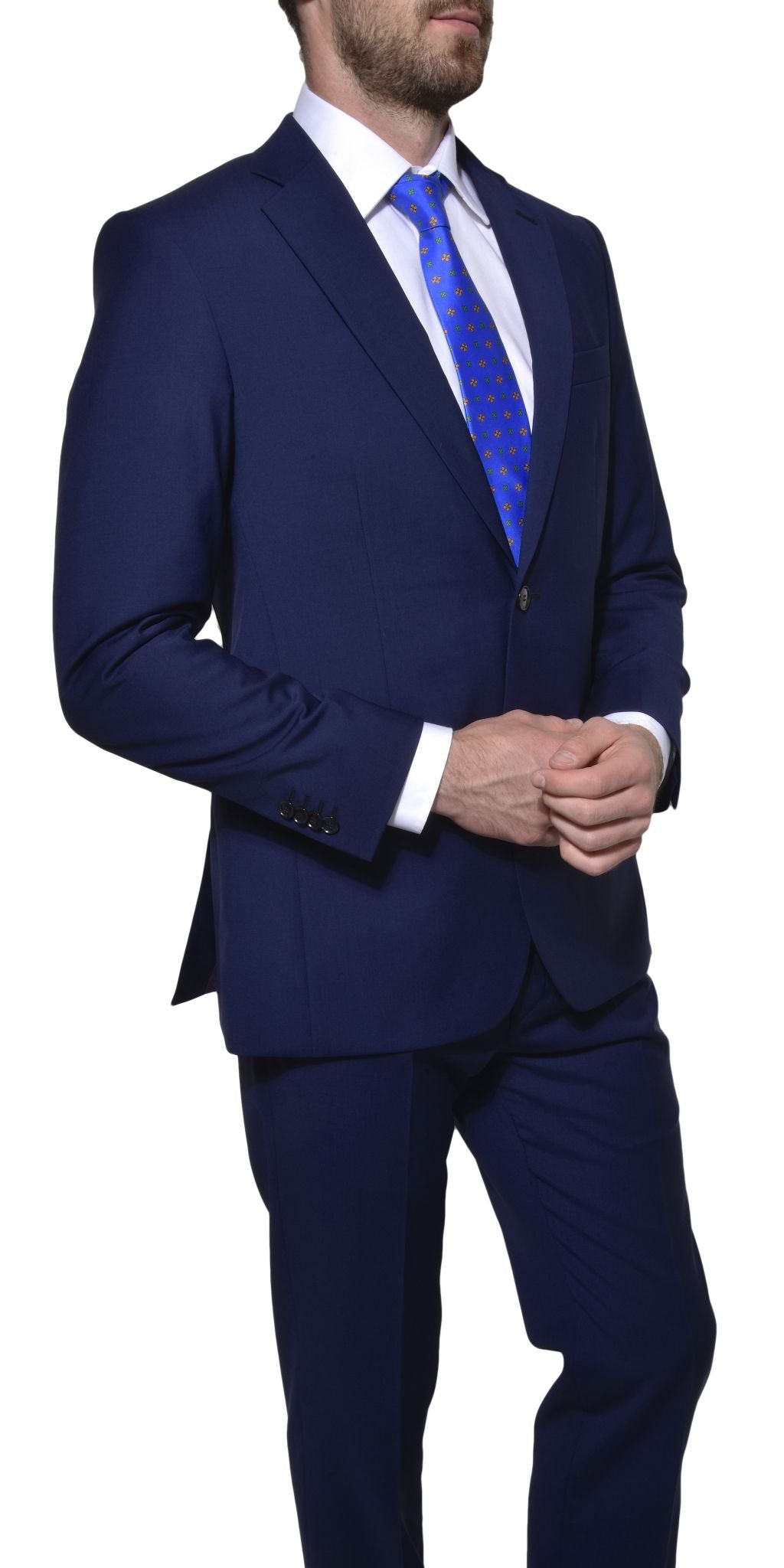Modrý vlněný Slim Fit oblek