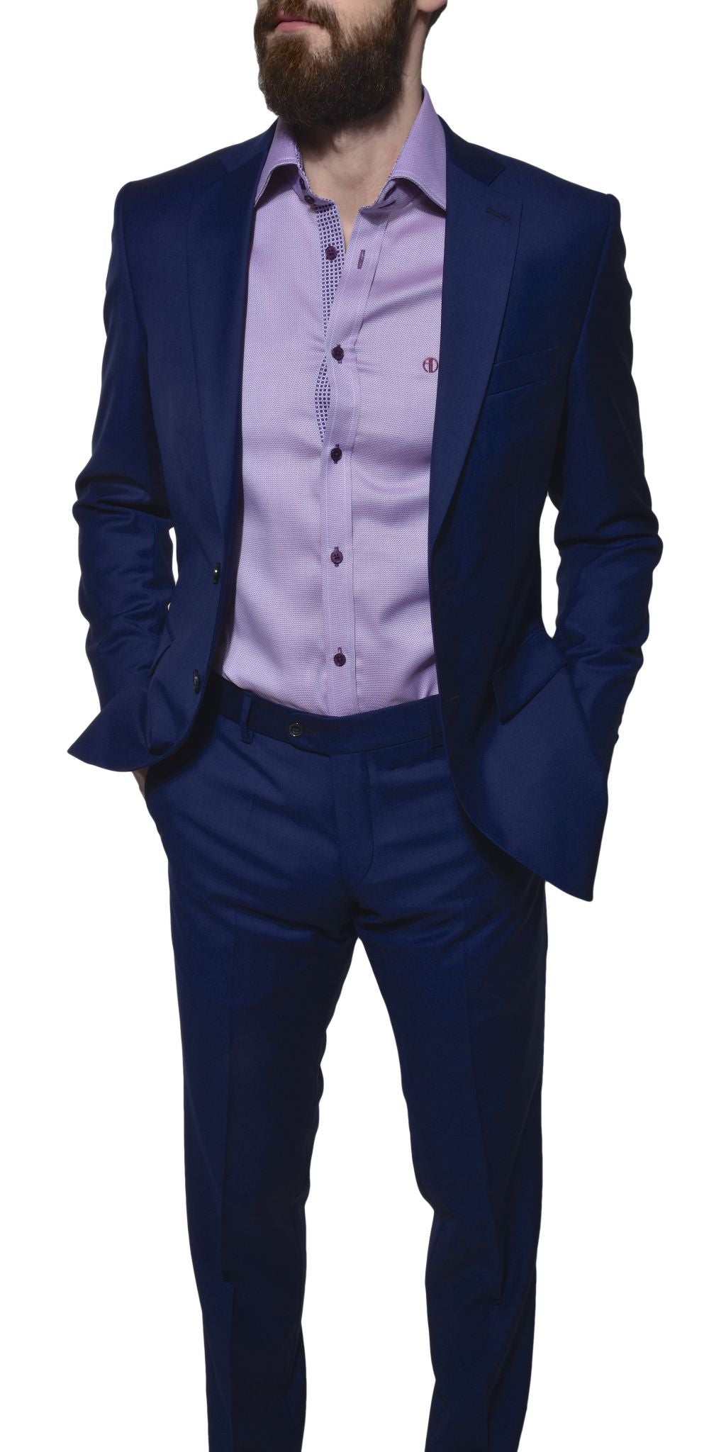 Modrý vlněný Slim Fit oblek