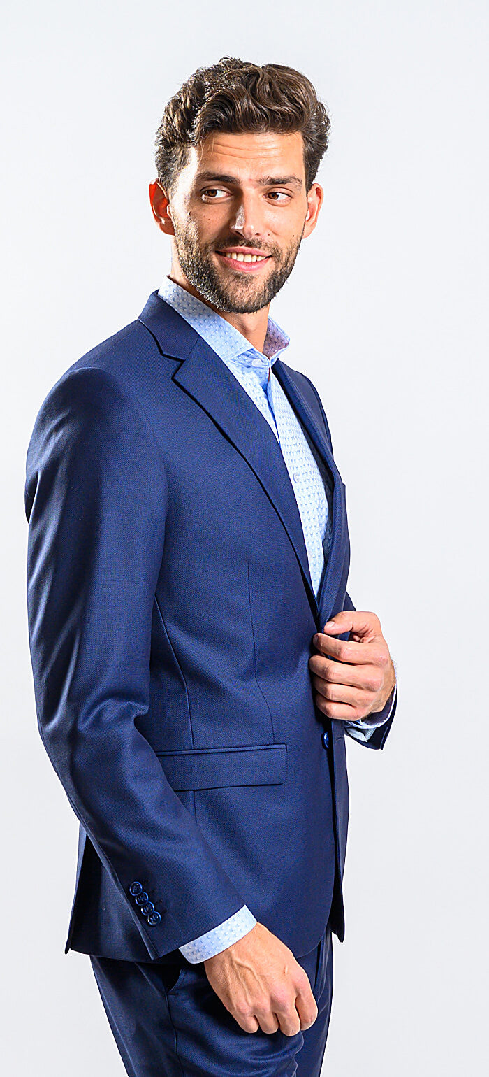 Modrý vlněný Slim Fit oblek