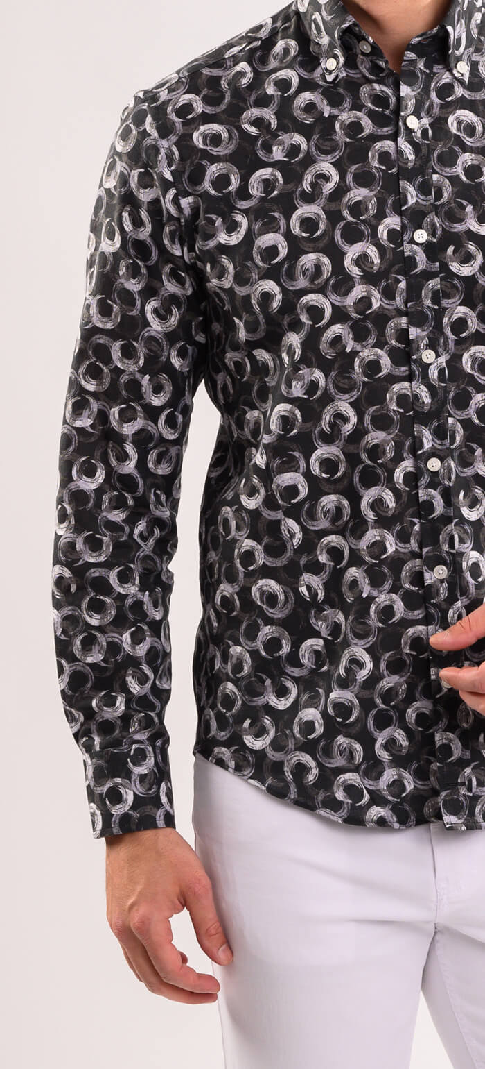 Šedočerná lněná vzorovaná Extra Slim Fit košile