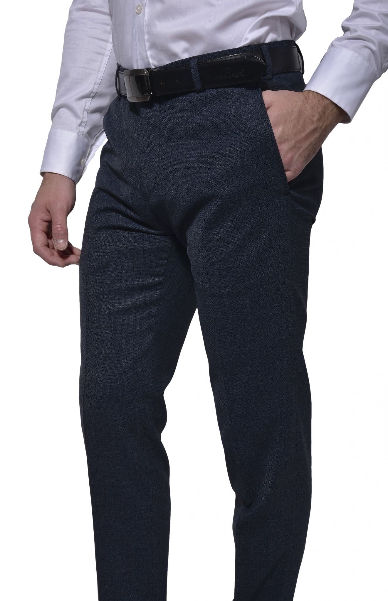 Šedomodré oblekové kalhoty