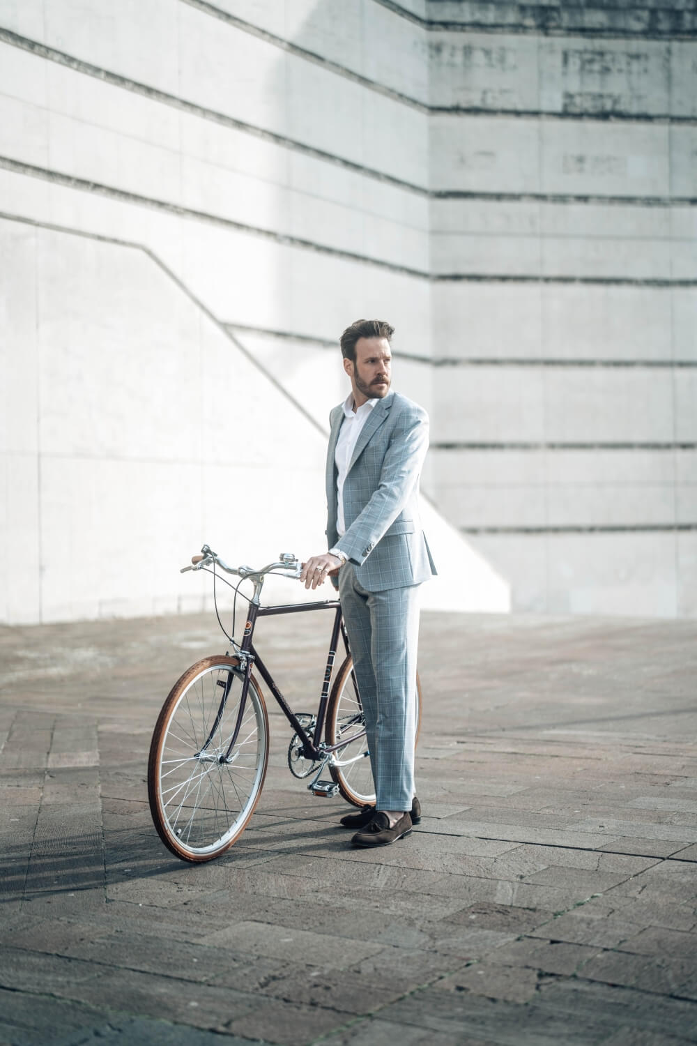 Šedý károvaný Slim Fit oblek