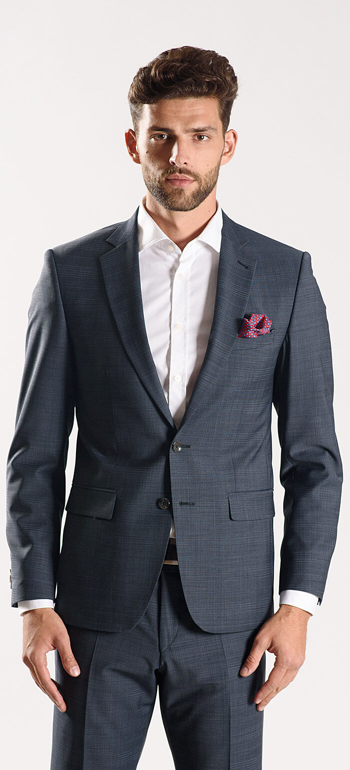Šedý károvaný Slim Fit oblek