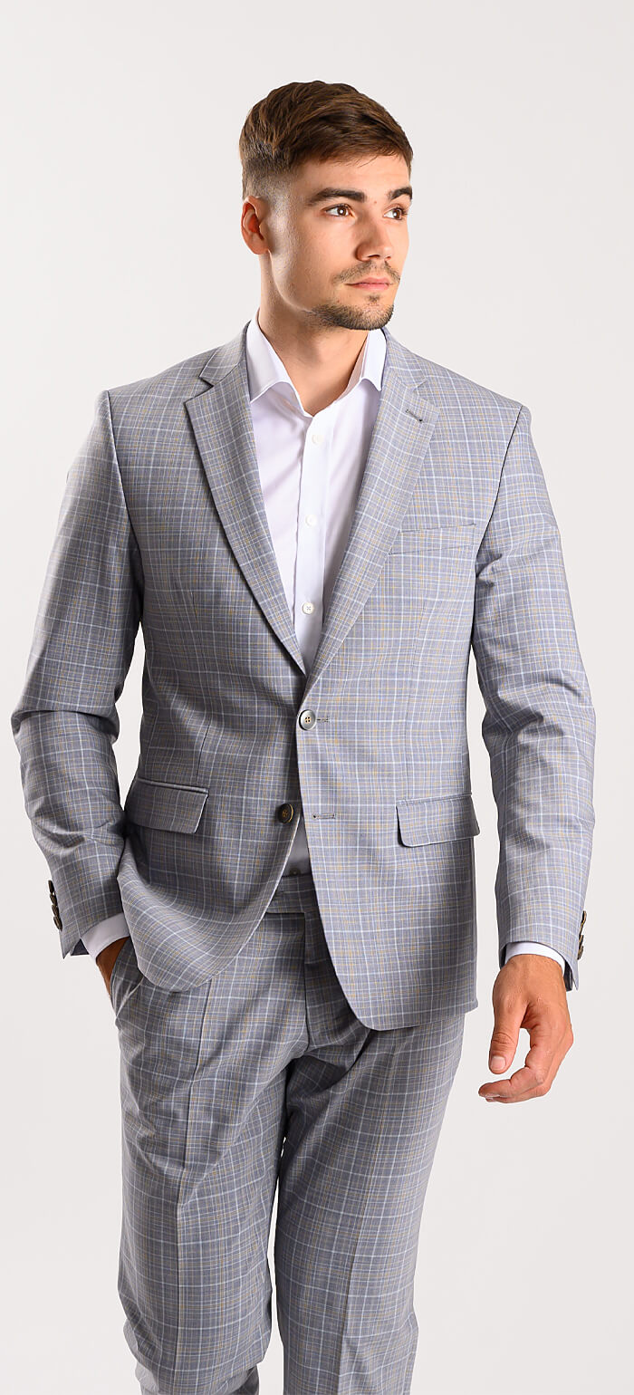 Šedý károvaný Slim Fit oblek