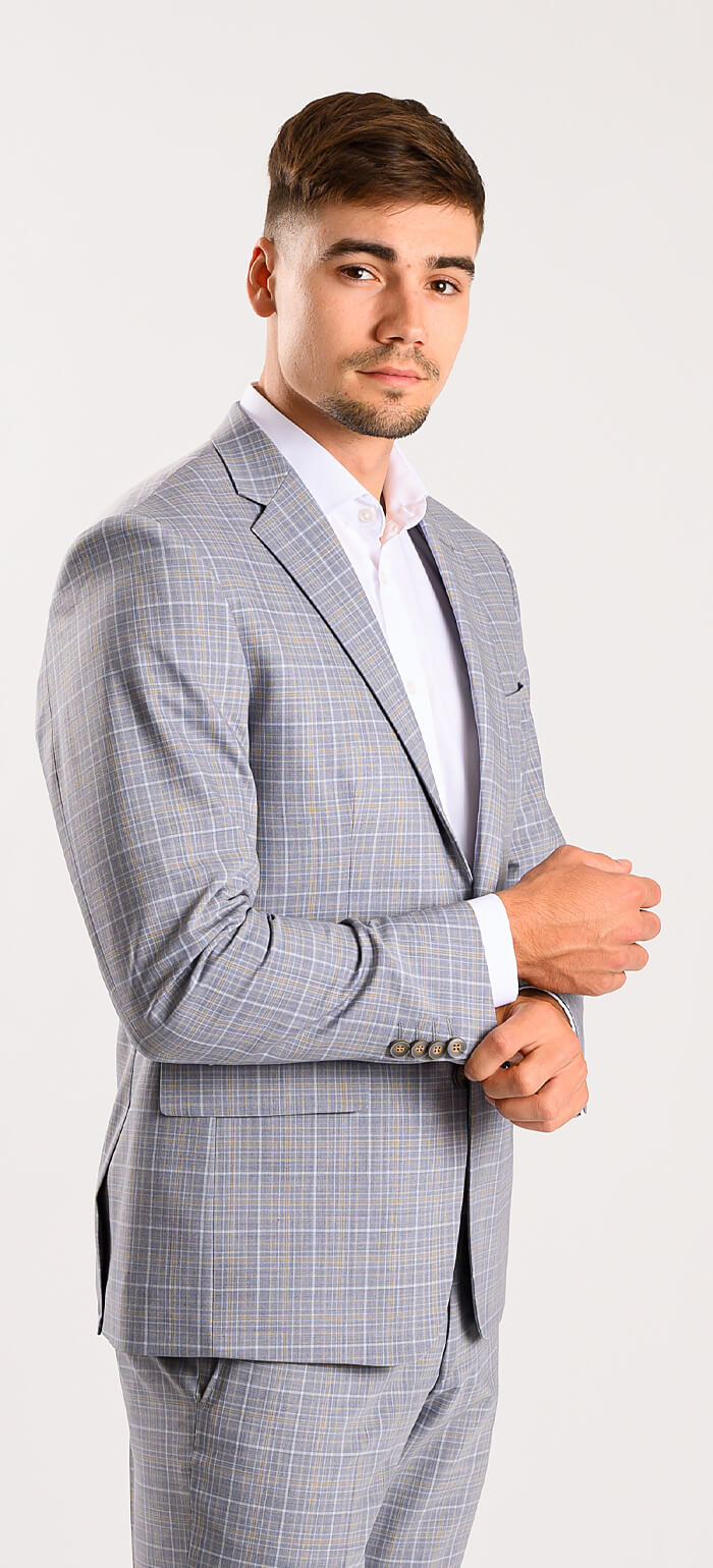 Šedý károvaný Slim Fit oblek