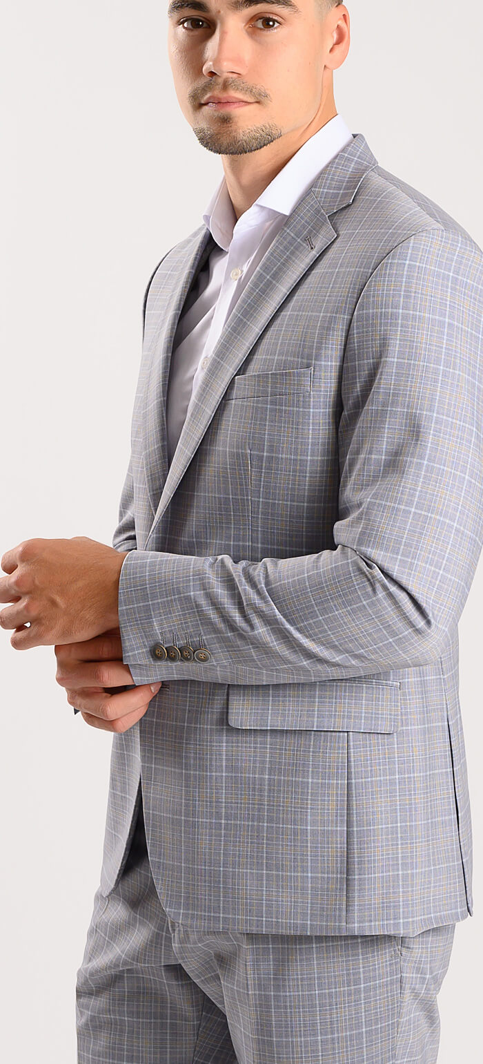 Šedý károvaný Slim Fit oblek