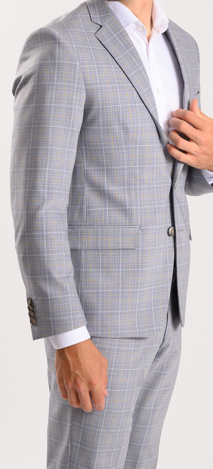 Šedý károvaný Slim Fit oblek