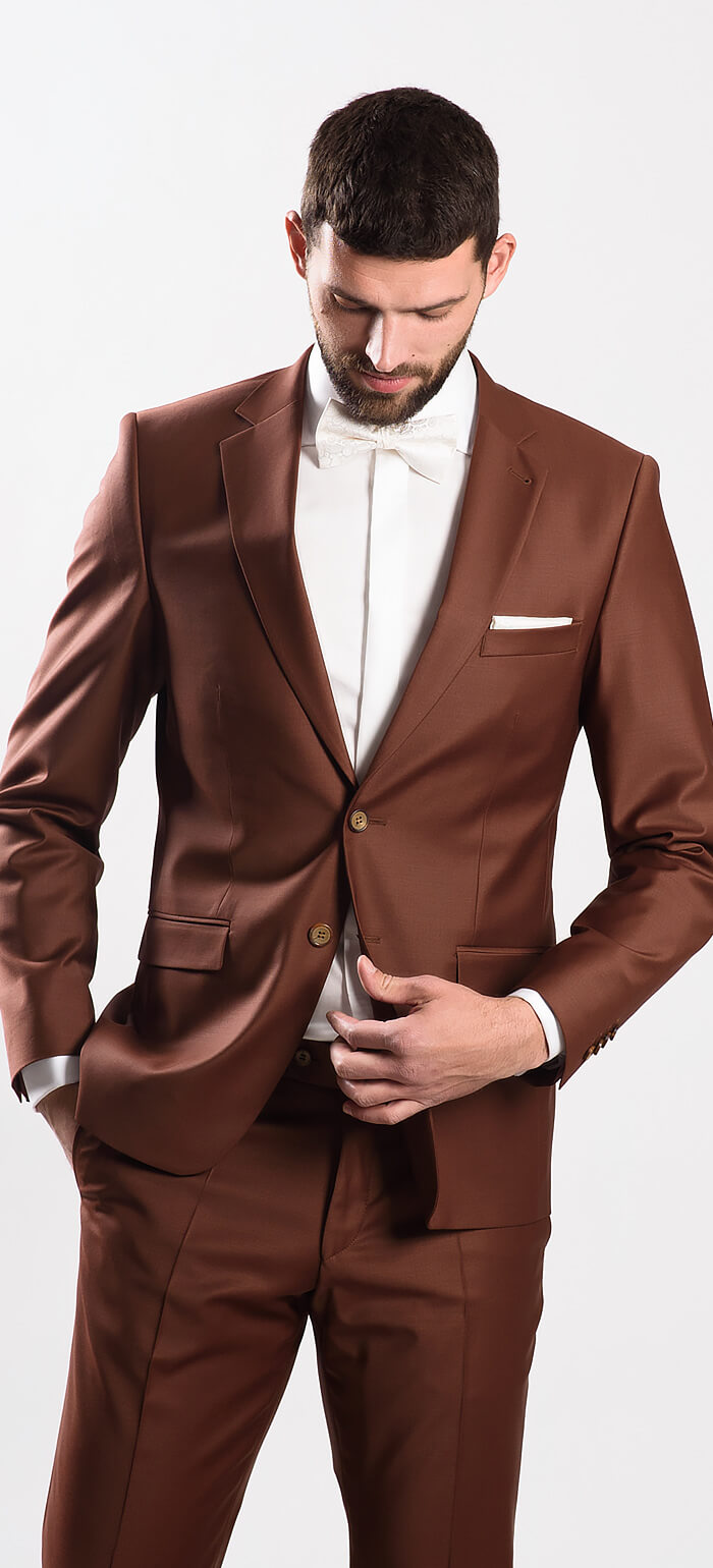 Skořicový svatební Slim Fit oblek