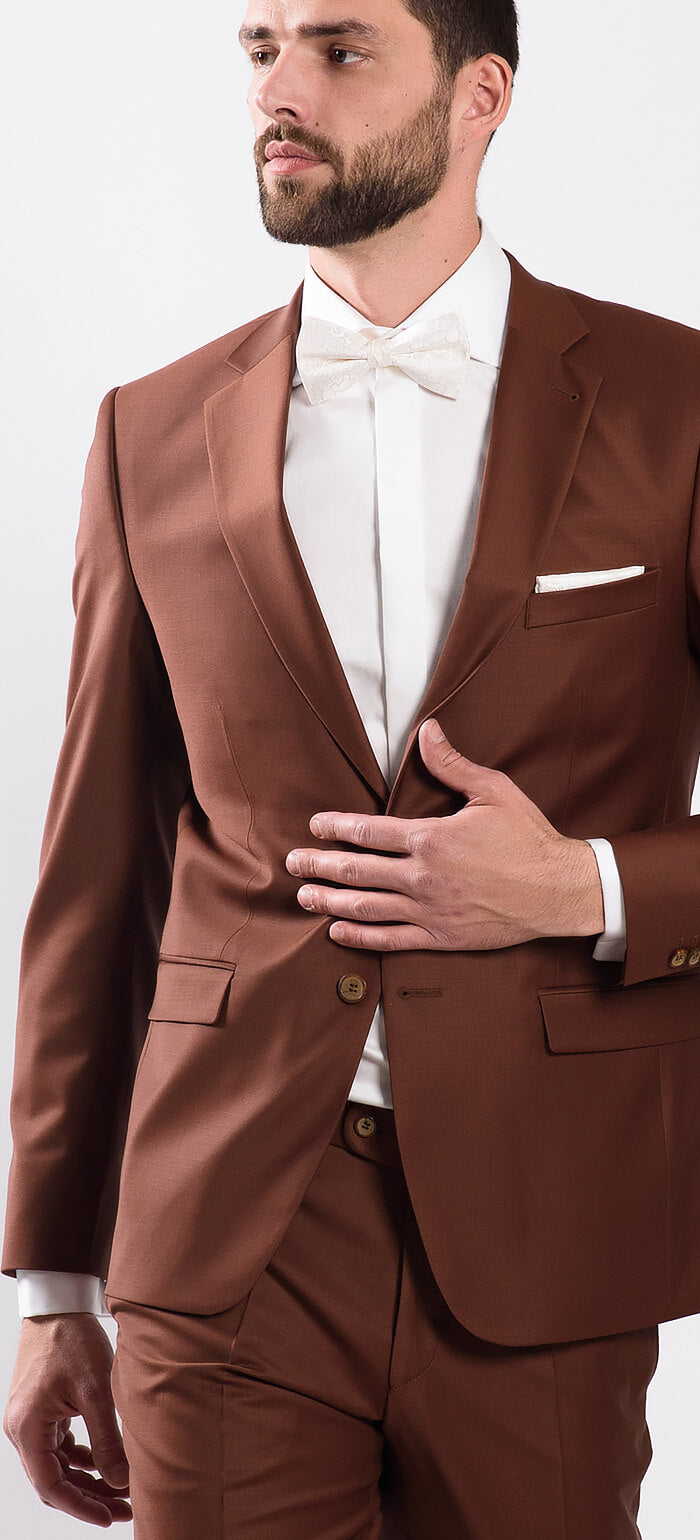 Skořicový svatební Slim Fit oblek