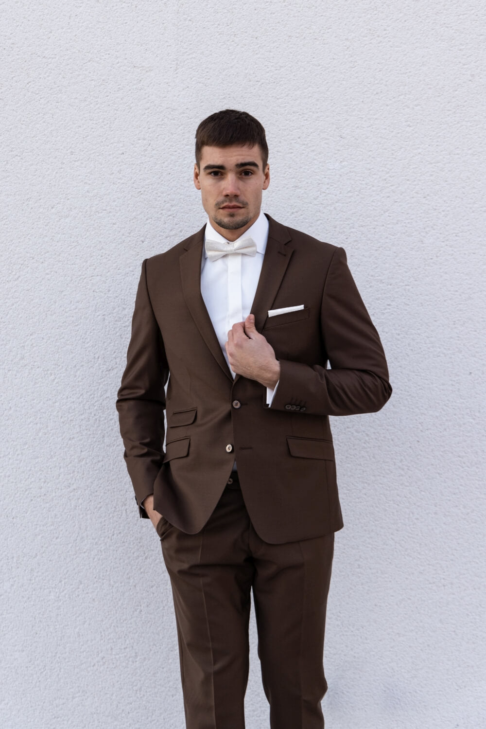 Tmavě hnědý svatební Slim Fit oblek