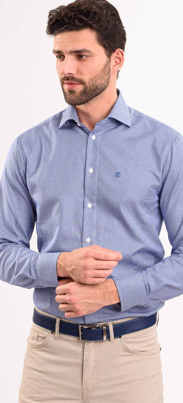 Tmavě modrá Extra Slim Fit košile s bílým oválným vzorem