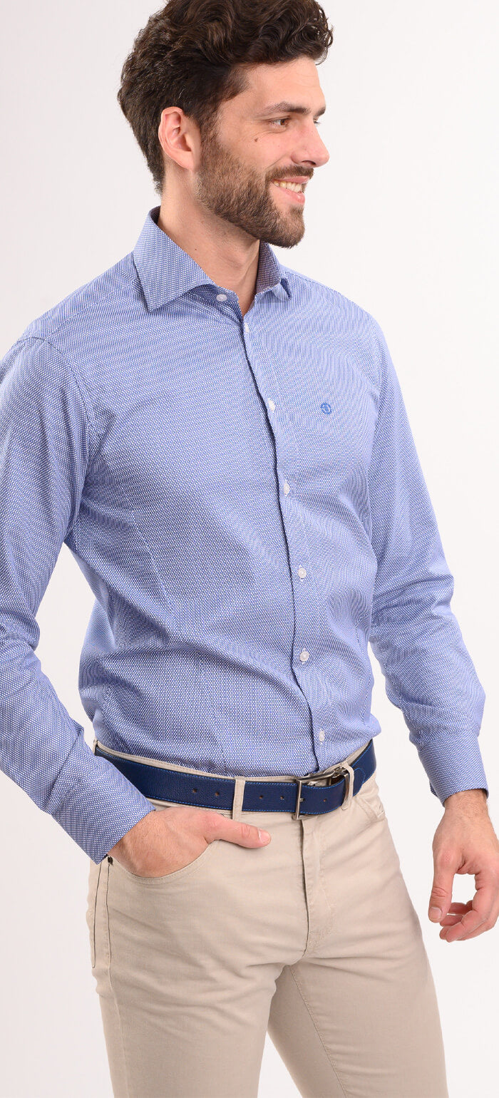 Tmavě modrá Extra Slim Fit košile s bílým oválným vzorem