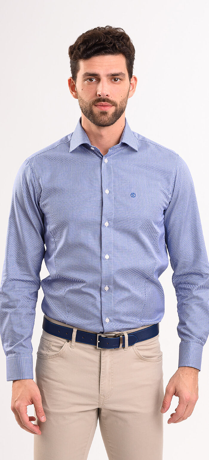 Tmavě modrá Extra Slim Fit košile s bílým oválným vzorem