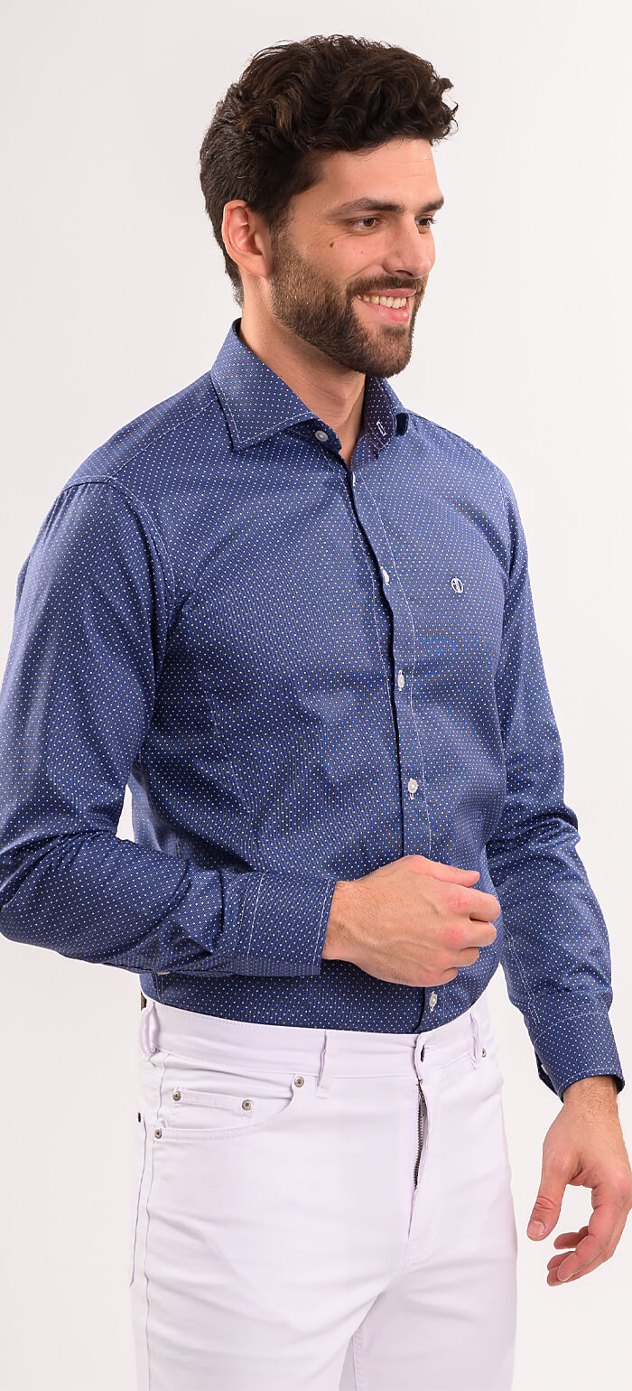 Tmavě modrá Extra Slim Fit košile s bílými tečkami