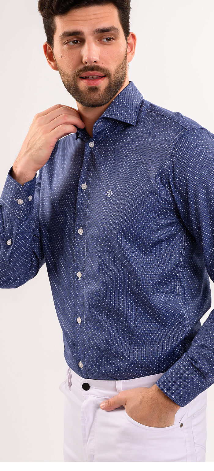 Tmavě modrá Extra Slim Fit košile s bílými tečkami