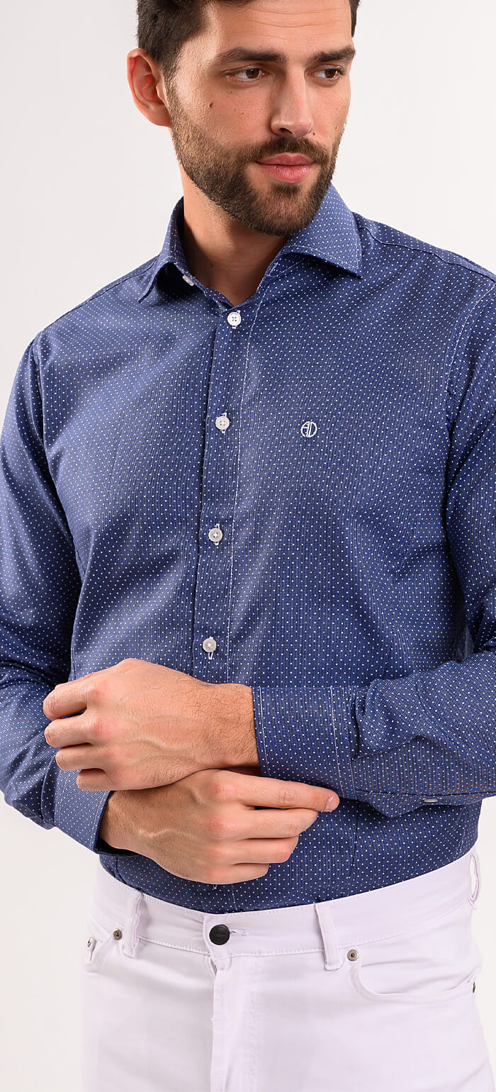 Tmavě modrá Extra Slim Fit košile s bílými tečkami
