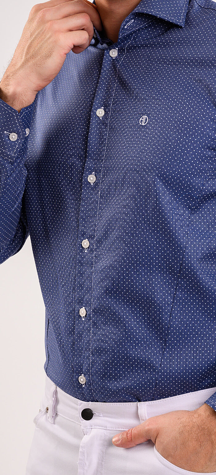 Tmavě modrá Extra Slim Fit košile s bílými tečkami