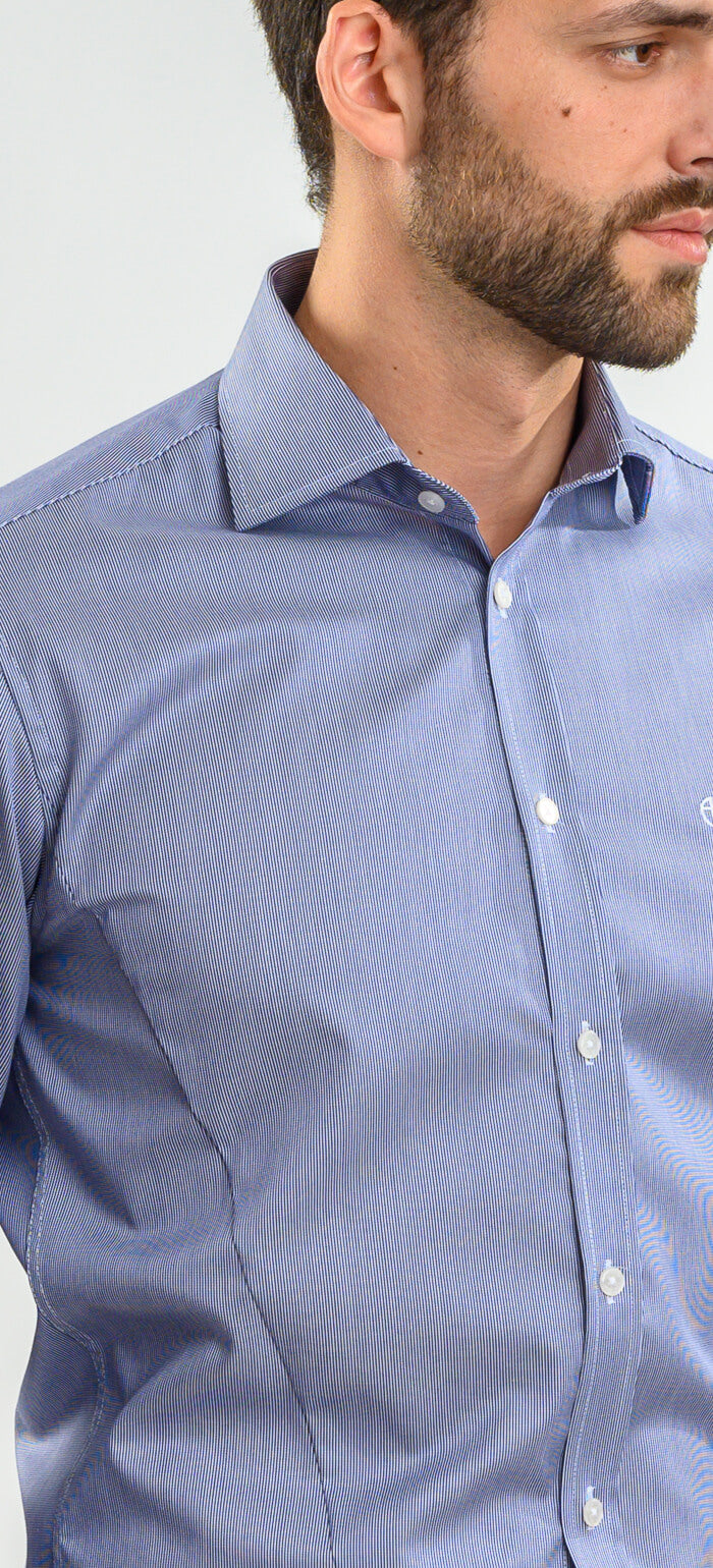 Tmavě modrá Extra Slim Fit košile s bílými pruhy