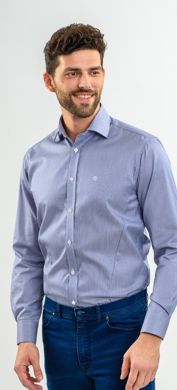 Tmavě modrá Extra Slim Fit košile s bílými pruhy
