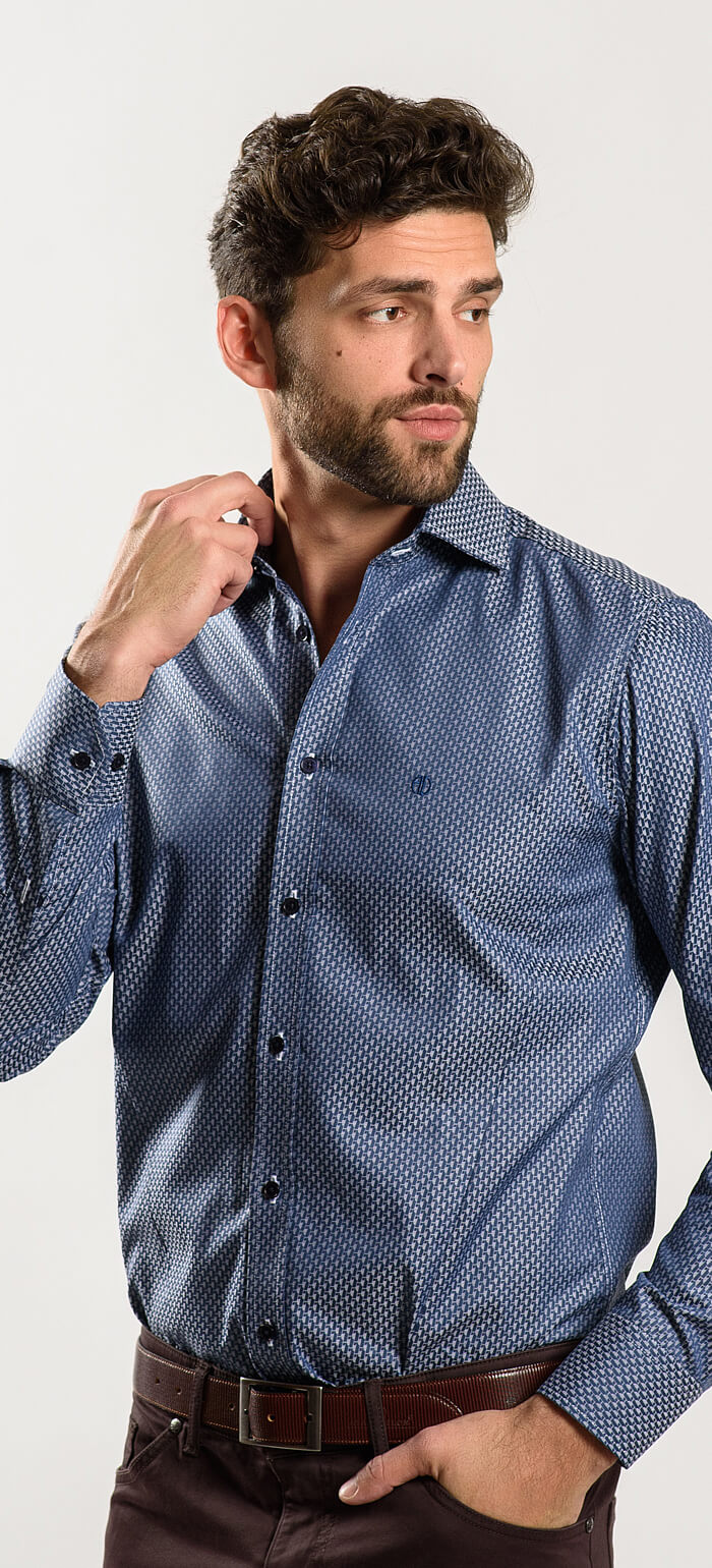 Tmavě modrá Extra Slim Fit košile se vzorem