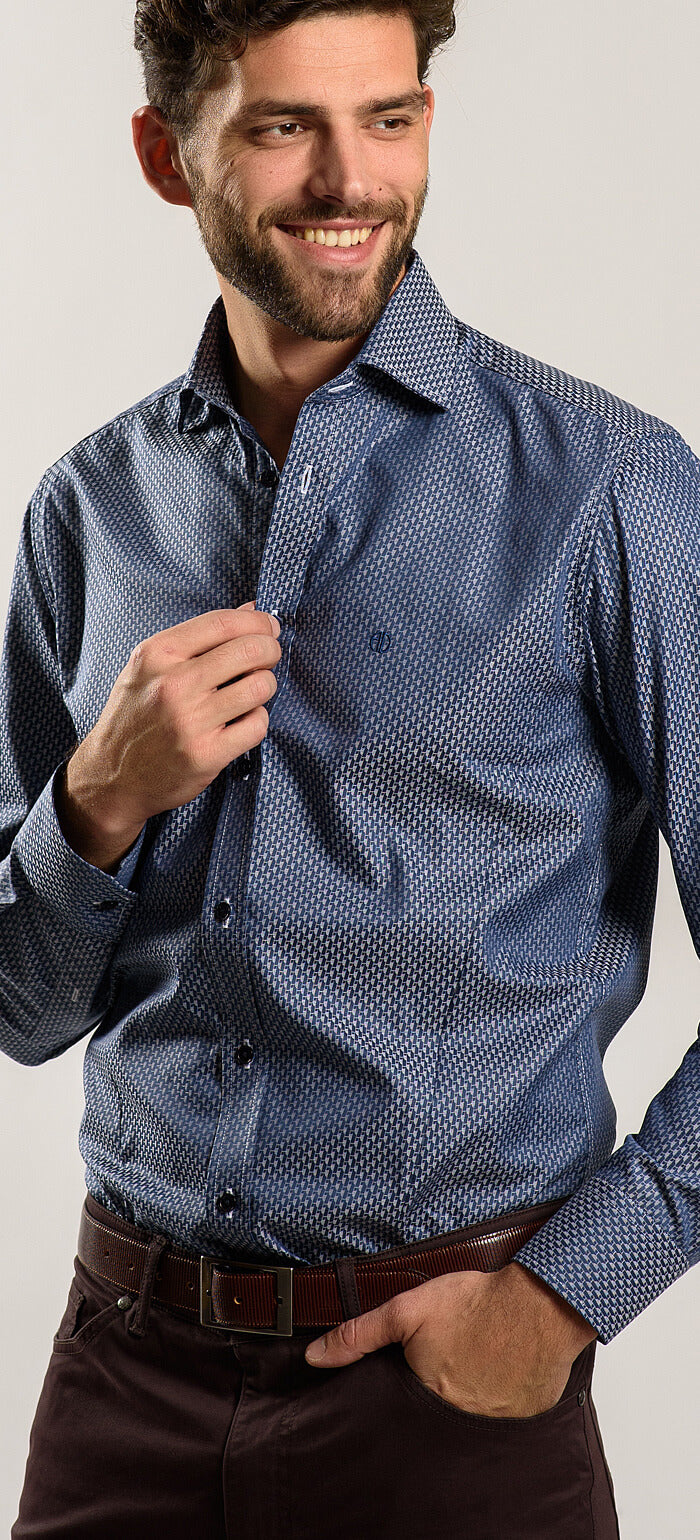 Tmavě modrá Extra Slim Fit košile se vzorem