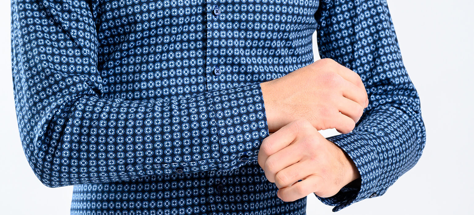 Tmavě modrá strečová Extra Slim Fit košile s bleděmodrým vzorem