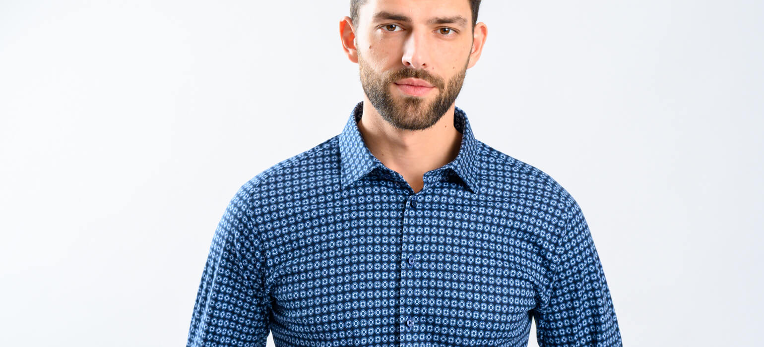 Tmavě modrá strečová Extra Slim Fit košile s bleděmodrým vzorem