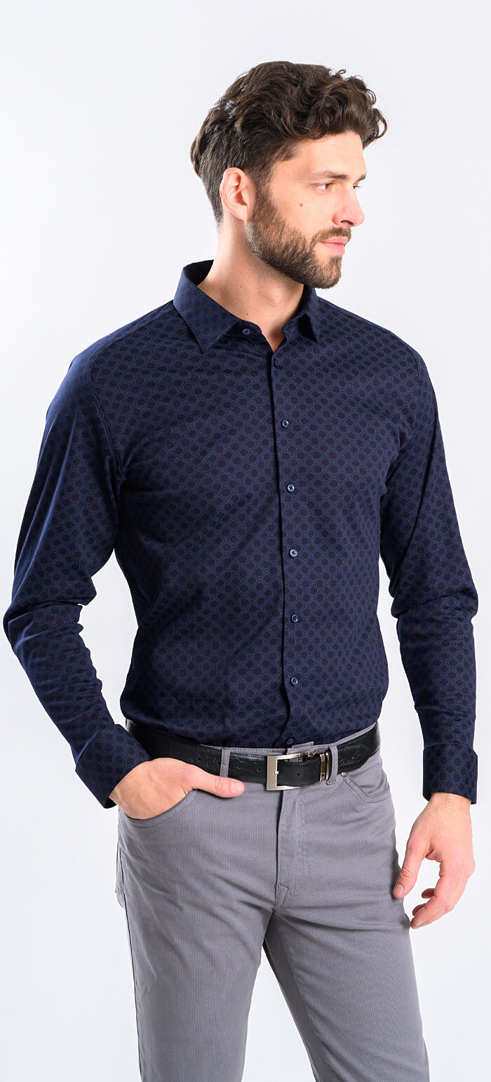 Tmavě modrá strečová Extra Slim Fit košile se vzorem