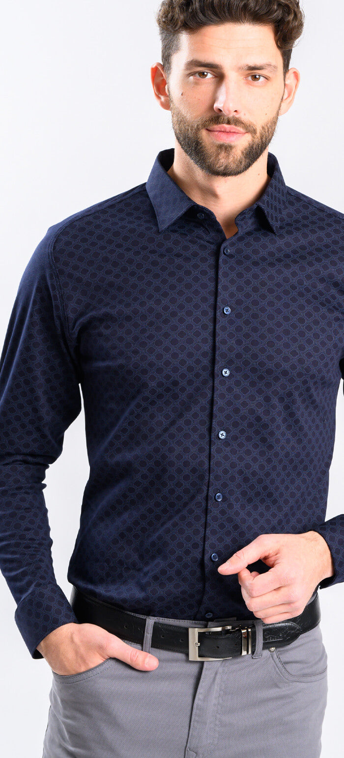Tmavě modrá strečová Extra Slim Fit košile se vzorem