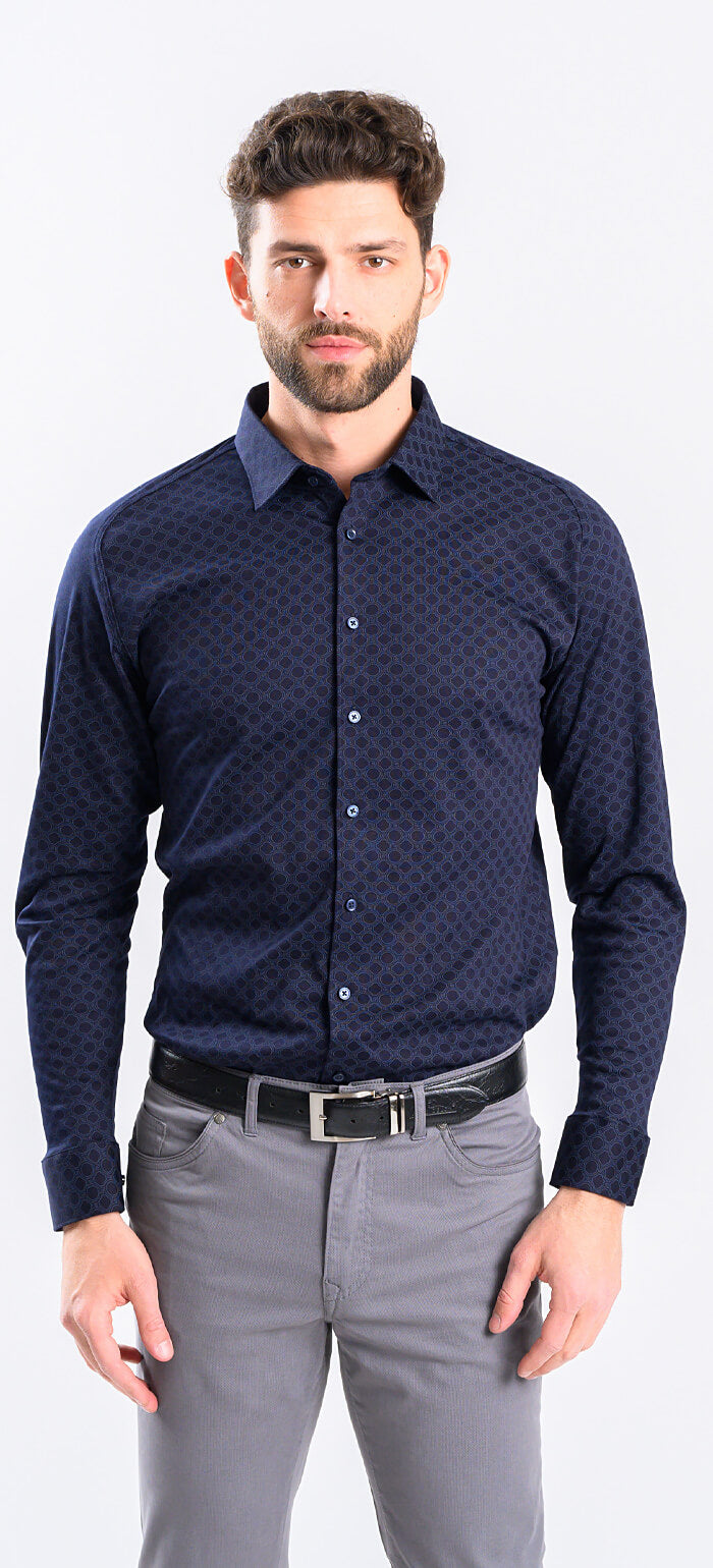 Tmavě modrá strečová Extra Slim Fit košile se vzorem