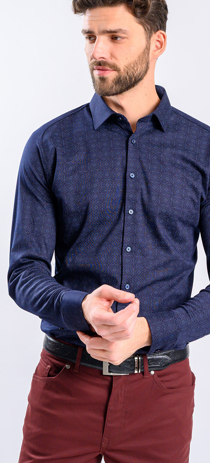 Tmavě modrá strečová vzorovaná Extra Slim Fit košile