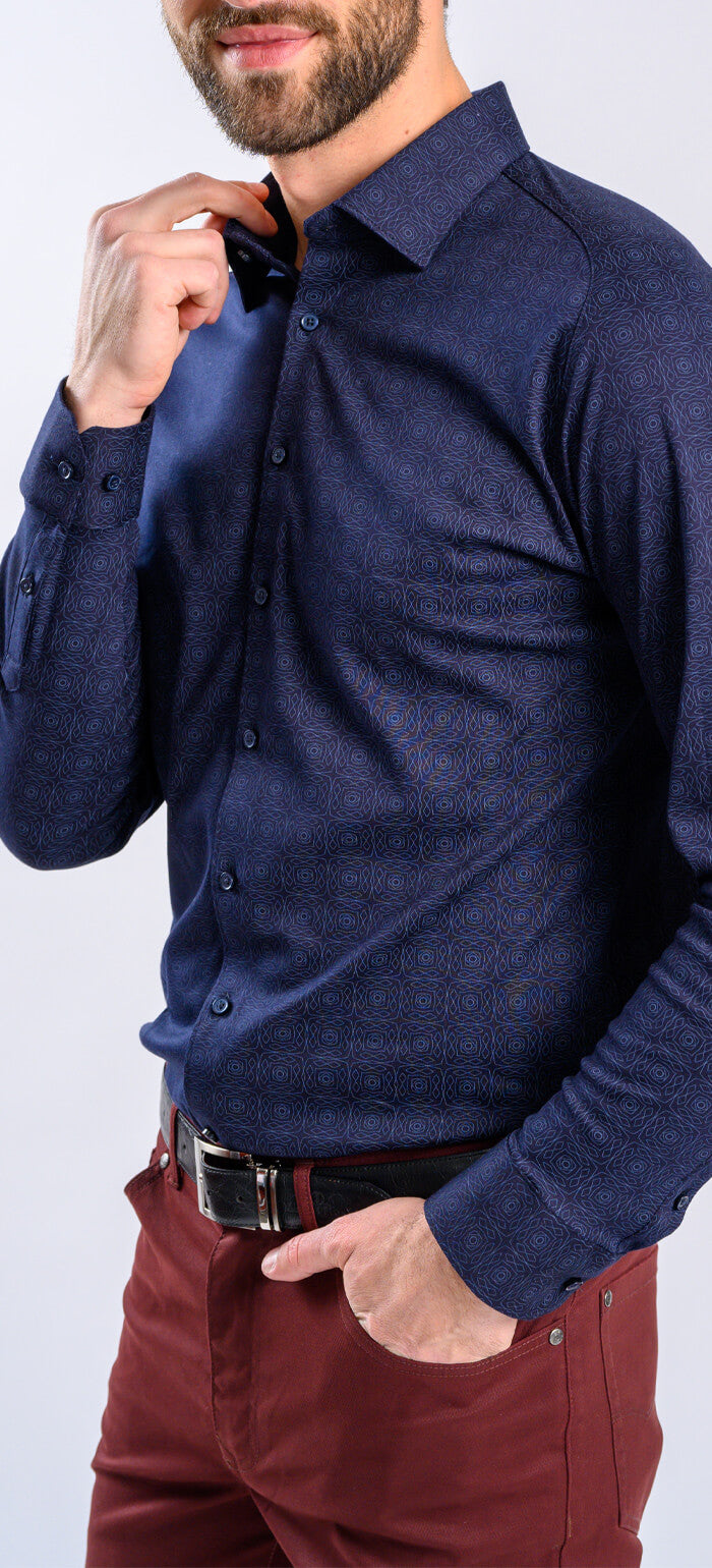 Tmavě modrá strečová vzorovaná Extra Slim Fit košile
