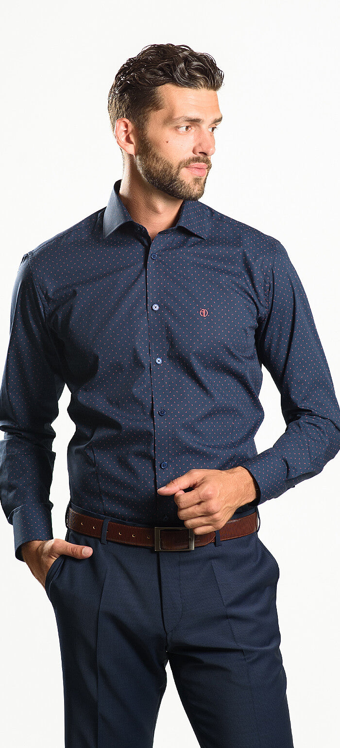 Tmavomodrá vzorovaná Extra Slim Fit košeľa