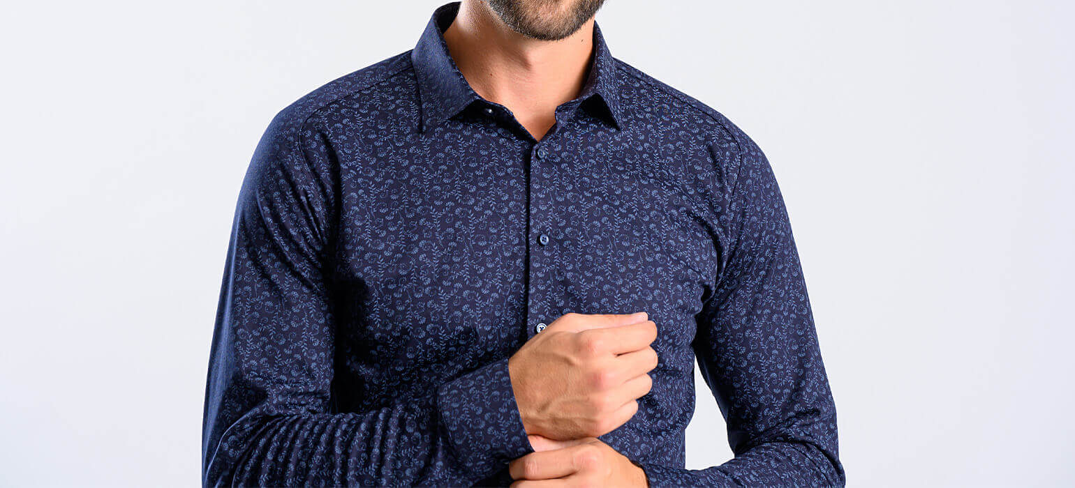 Tmavě modrá vzorovaná strečová Extra Slim Fit košile s nemačkavou úpravou