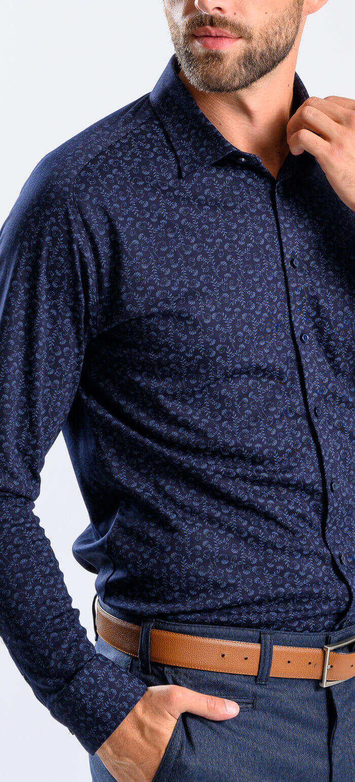 Tmavě modrá vzorovaná strečová Extra Slim Fit košile s nemačkavou úpravou