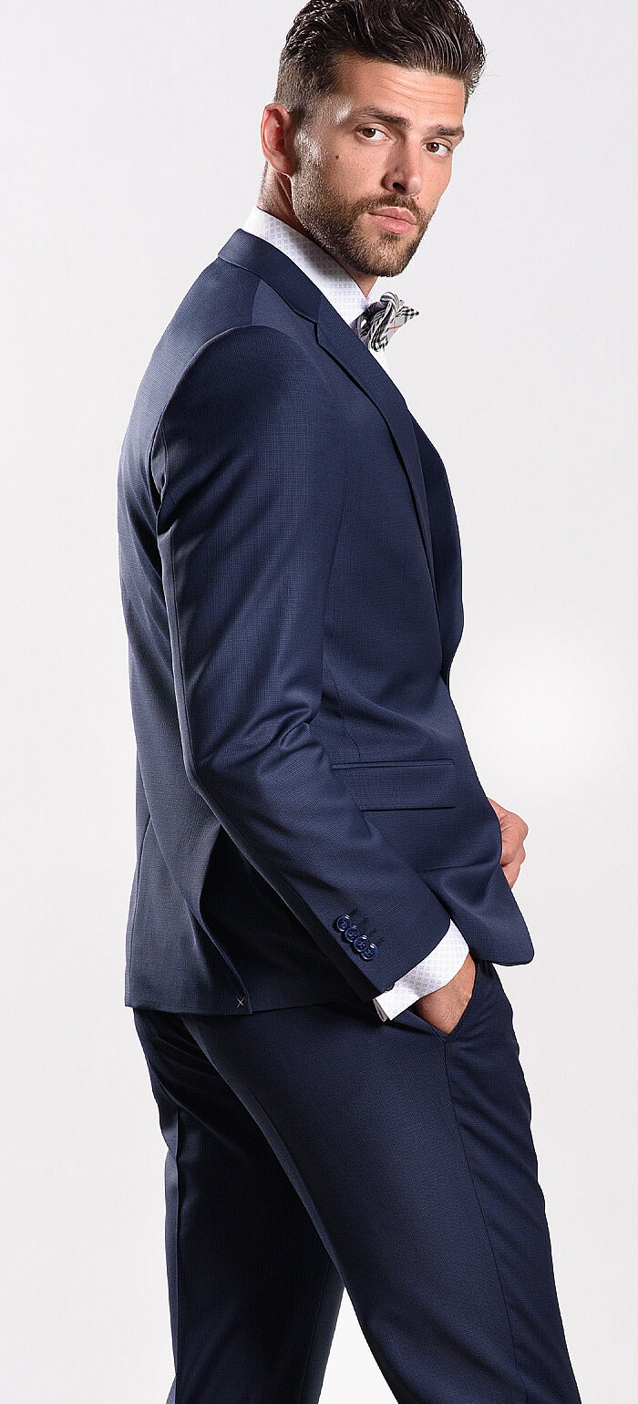 Tmavě modrý Slim Fit oblek s jemným vzorem